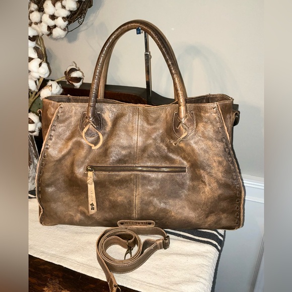 Bed Stu Leather Rockaway Shoulder Bag Crossbody Tote Taupe Driftwood $330 - Picture 2 of 14